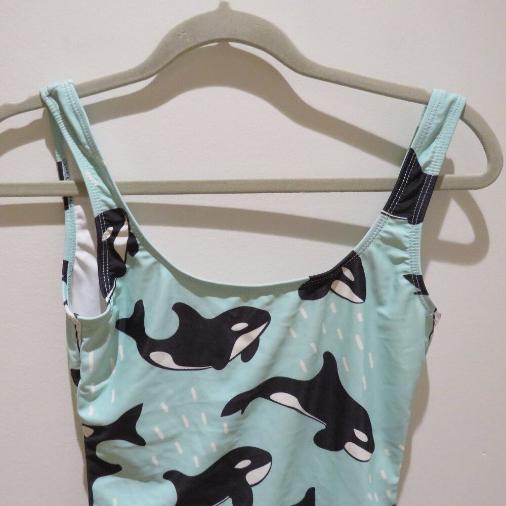 BATOKO Orca Print One Piece Swimsuit in Light Blue Whimsical Summer Stretch XS - Picture 3 of 13